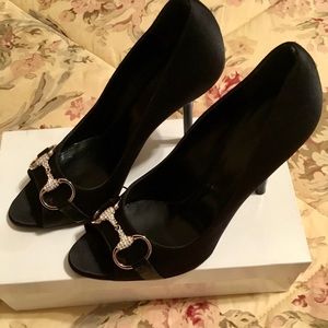 Gucci 6” black silk stilettos